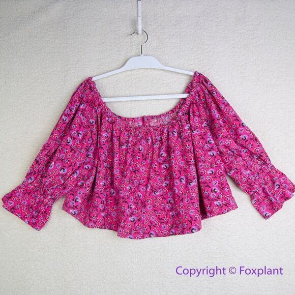 New! Free People James Smock Off the Shoulder pink Top, size L - Picture 9 of 16